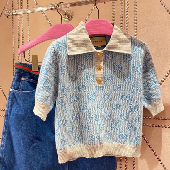 Authentic Gucci Light Blue Patterned Polo - Picture 1 of 9